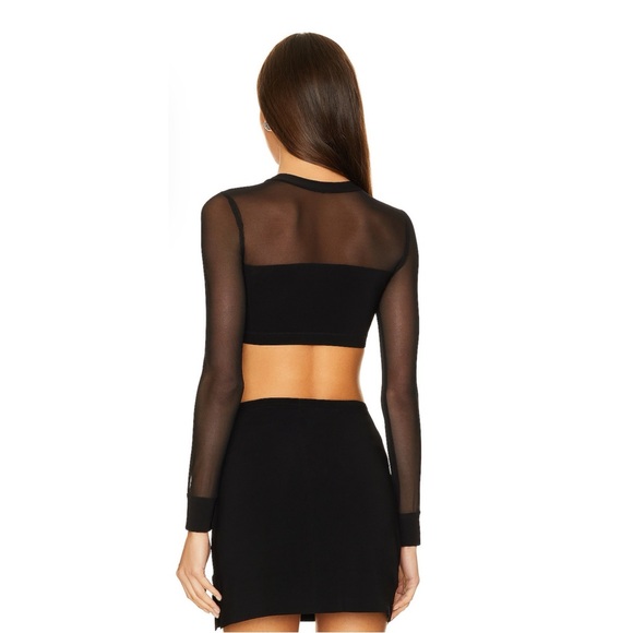 Norma Kamili Crewneck Banded Midriff Top in Black mesh, Size S - Picture 3 of 4